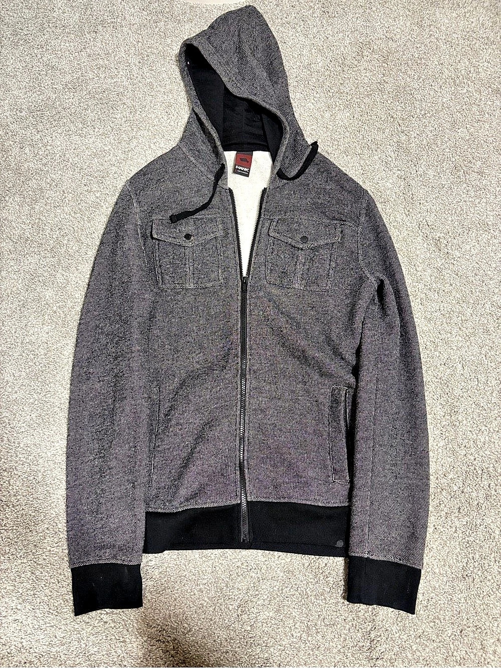 Tony Hawk Men’s Sherpa Lined Full Zip Hoodie Jacket Gray Black Size Large Y2K